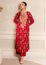 Red Embroidered Korean Raw Silk Salwar Kameez (2-Piece) - Image 5