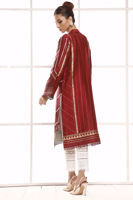 Pakistani Crimson Gold Hand Block Print Raw Silk Salwar Kameez (2-Piece) - Image 4