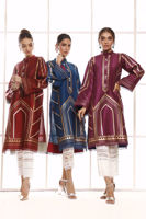 Pakistani Crimson Gold Hand Block Print Raw Silk Salwar Kameez (2-Piece) - Image 7