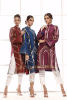 Pakistani Crimson Gold Hand Block Print Raw Silk Salwar Kameez (2-Piece) - Image 8