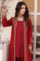Haute Red Resham Embroidered Raw Silk Jacket Kameez (2-Piece) - Image 5