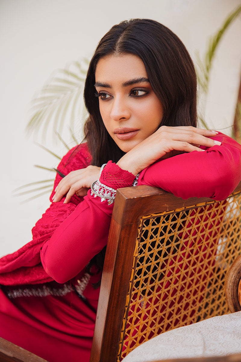 Red Hand-Embellished Pure Raw Silk Salwar Kameez (3-Piece) - Image 6