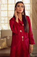 Pakistani Ruby Pearl & Crystal Raw Silk Long Shirt (2-Piece) - Image 3
