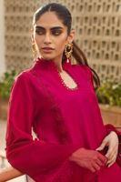 Crimson Schiffli Raw Silk Salwar Kameez (3-Piece) - Image 7