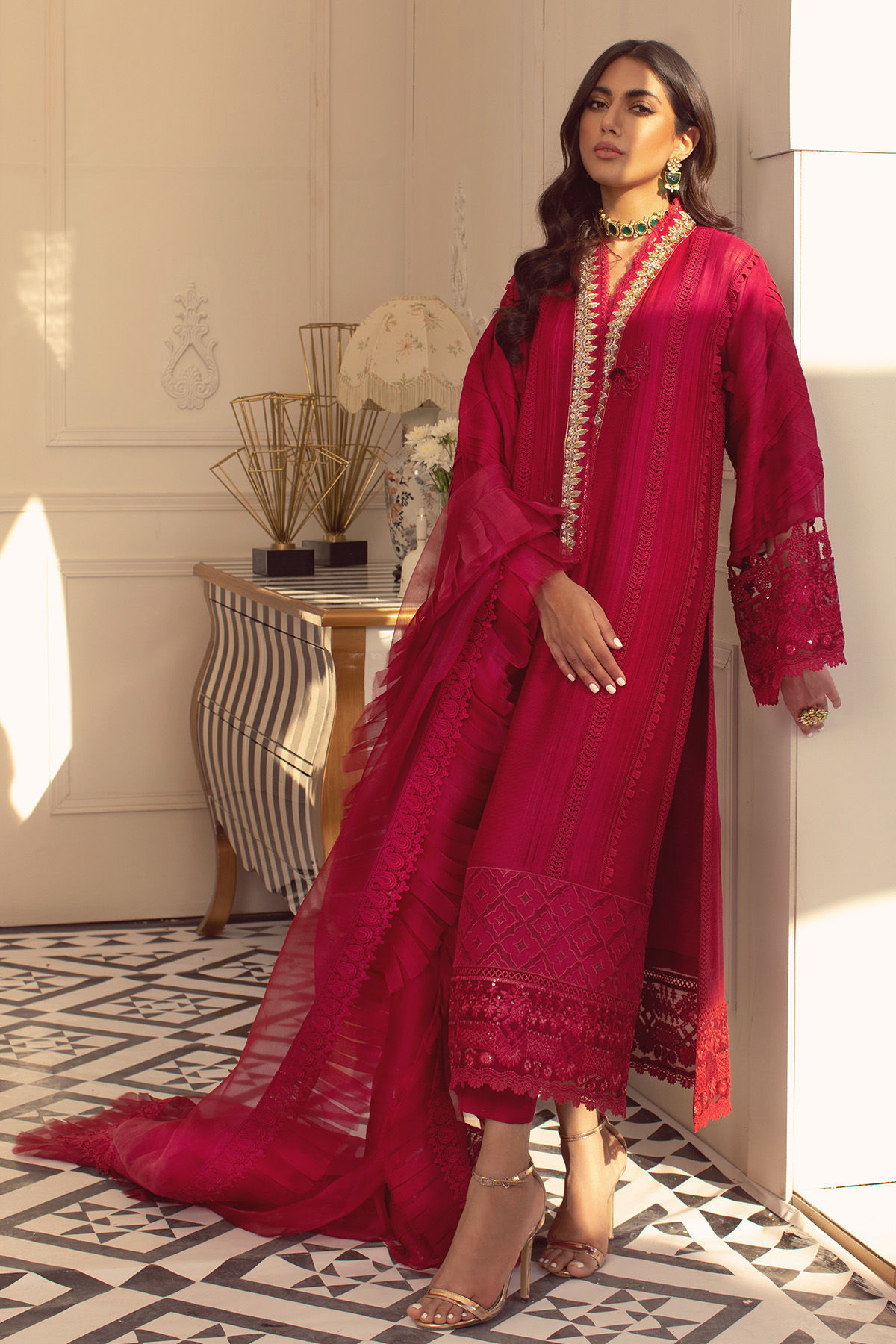 Ruby Zardozi Raw Silk Salwar Kameez (3-Piece) - Image 2