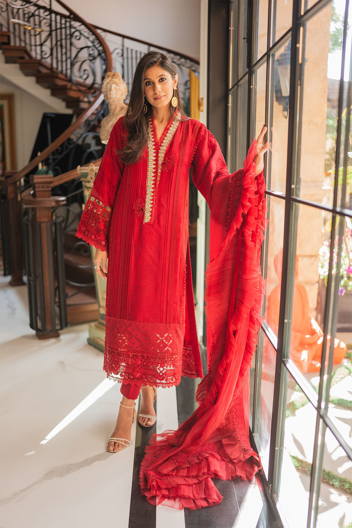 Ruby Zardozi Raw Silk Salwar Kameez (3-Piece) - Image 4
