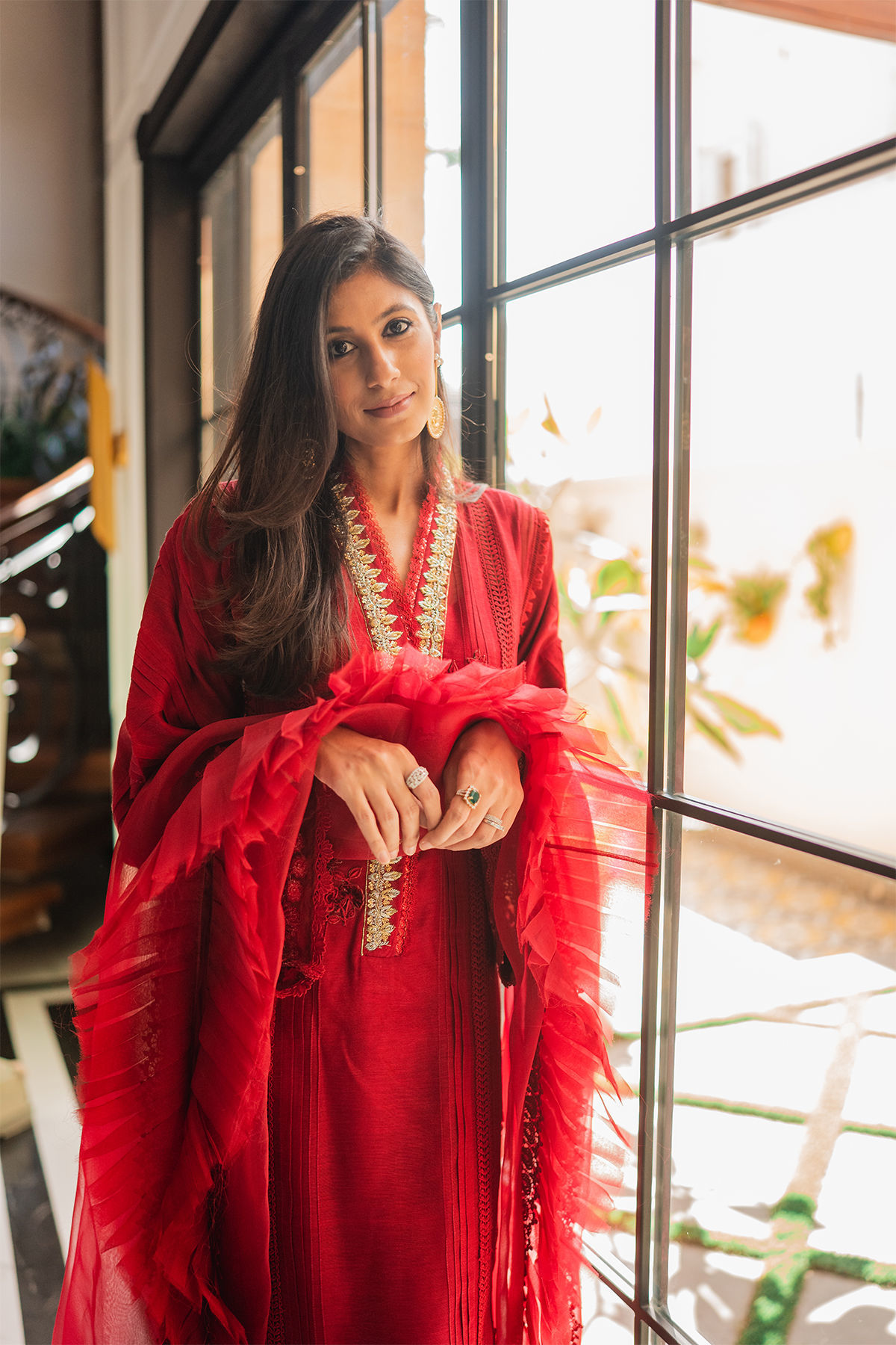 Ruby Zardozi Raw Silk Salwar Kameez (3-Piece) - Image 5