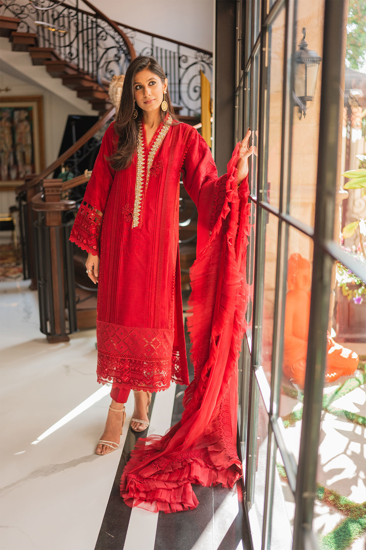 Ruby Zardozi Raw Silk Salwar Kameez (3-Piece) - Image 6