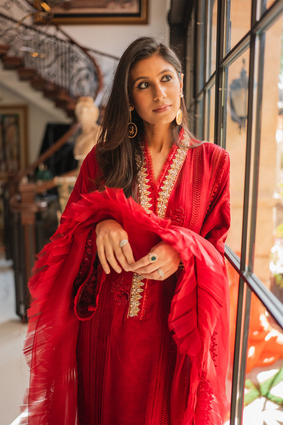 Ruby Zardozi Raw Silk Salwar Kameez (3-Piece) - Image 7