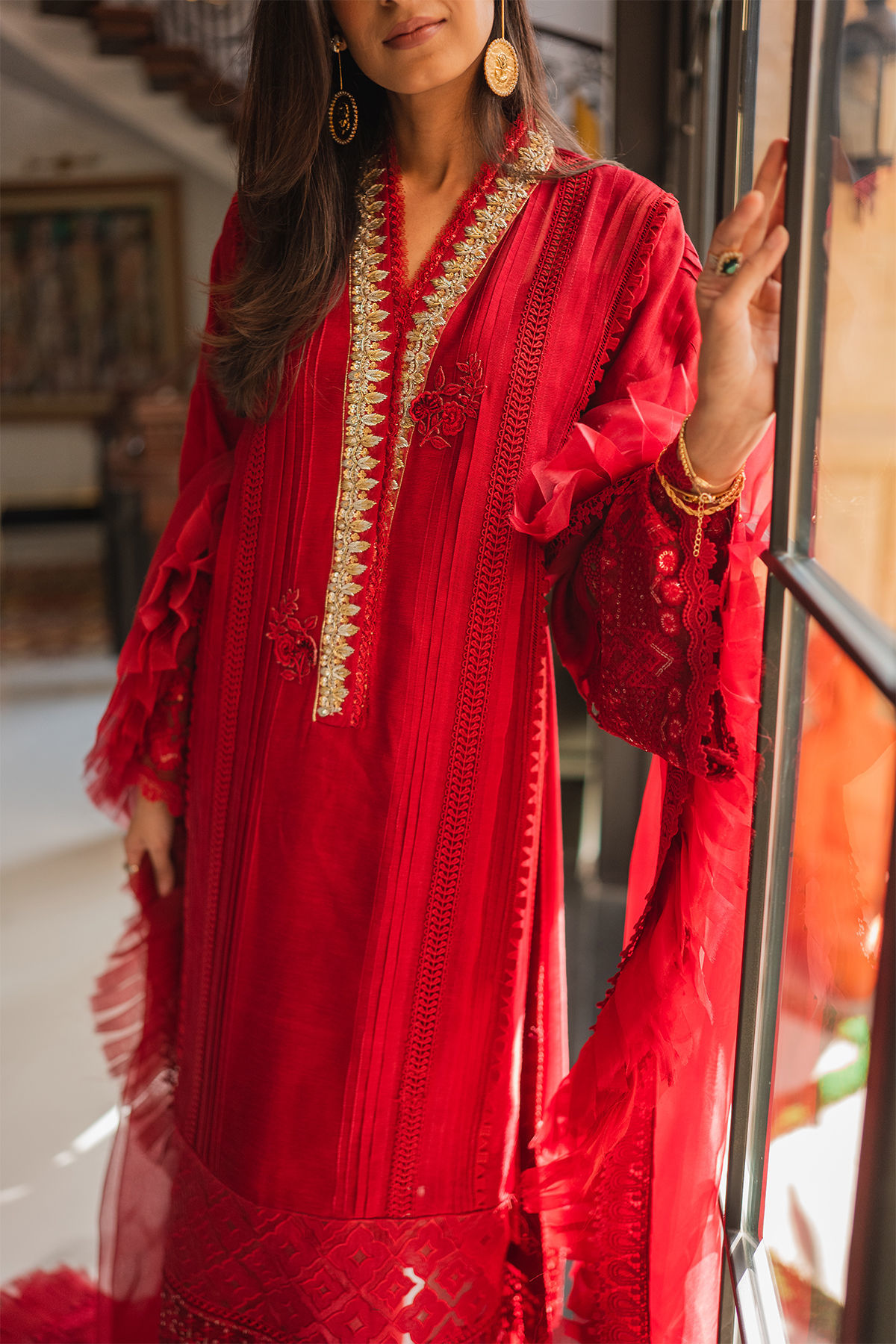 Ruby Zardozi Raw Silk Salwar Kameez (3-Piece) - Image 8