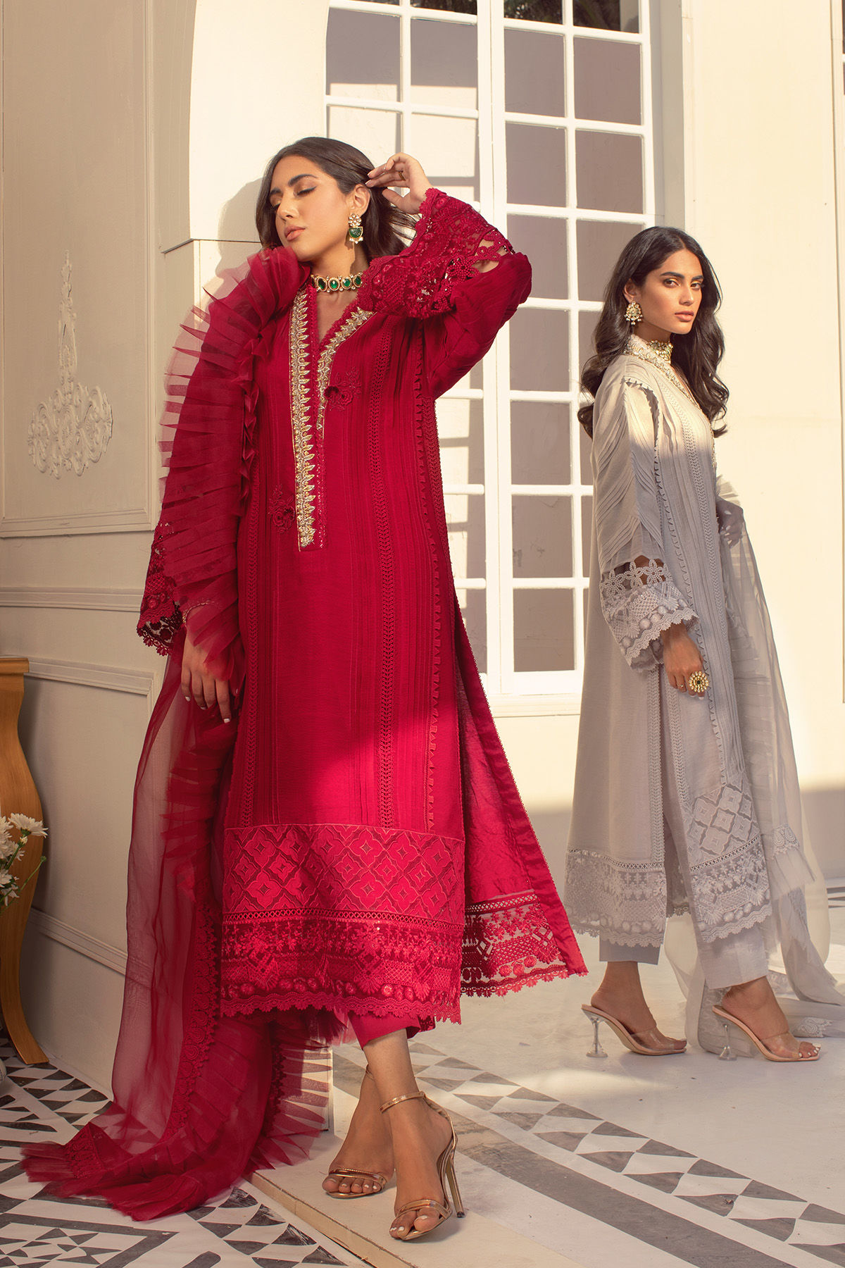 Ruby Zardozi Raw Silk Salwar Kameez (3-Piece) - Image 9