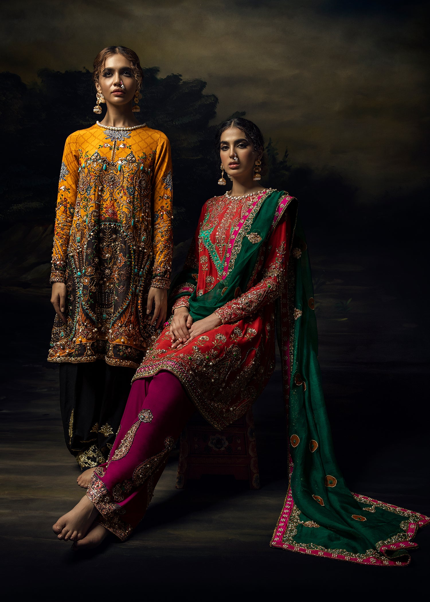 Pakistani Orange Red Embroidered Silk-Blend Salwar Kameez (3-Piece) - Image 10