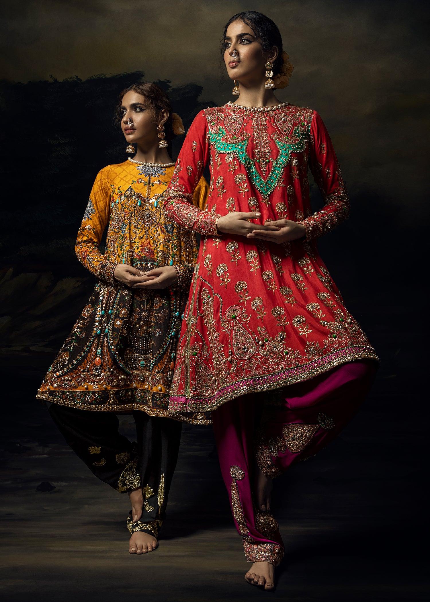 Pakistani Orange Red Embroidered Silk-Blend Salwar Kameez (3-Piece) - Image 8