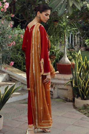 Pomegranate Red Embroidered Silk Salwar Kameez (3-Piece) - Image 2