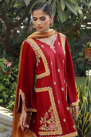 Pomegranate Red Embroidered Silk Salwar Kameez (3-Piece) - Image 6