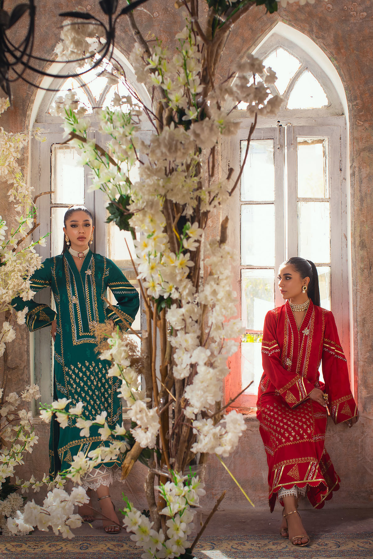 Pakistani Ruby Hand Block Printed Pure Silk Long Shirt (1-Pc) - Image 5