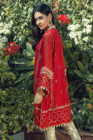 Pakistani Crimson Hand Block Printed Silk Net Salwar Kameez (3-Piece) - Image 4