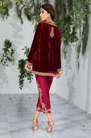 Pakistani Deep Red Embroidered Velvet Salwar Kameez (3-Piece) - Image 4
