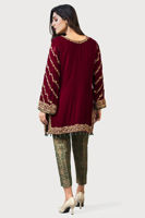 Pakistani Red Gold Embroidered Velvet Salwar Kameez (2-Piece) - Image 5