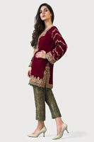 Pakistani Red Gold Embroidered Velvet Salwar Kameez (2-Piece) - Image 6
