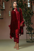 Deep Crimson Velvet Flutter Top with Raw Silk Pants (2-Piece) - Image 2