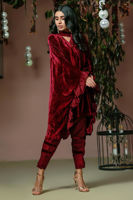 Deep Crimson Velvet Flutter Top with Raw Silk Pants (2-Piece) - Image 5