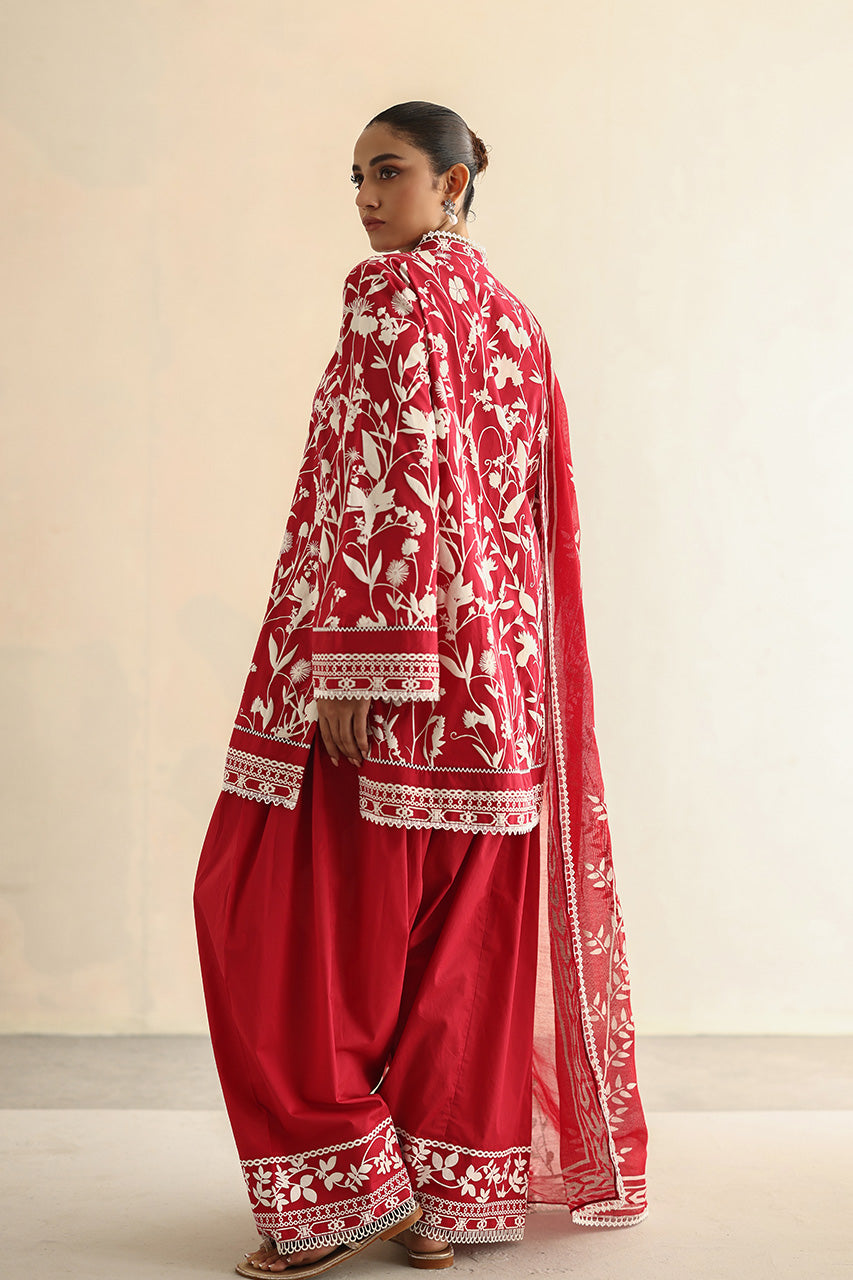 Red Screen Printed Soft Voile Cotton Salwar Kameez (3-Piece) - Image 5