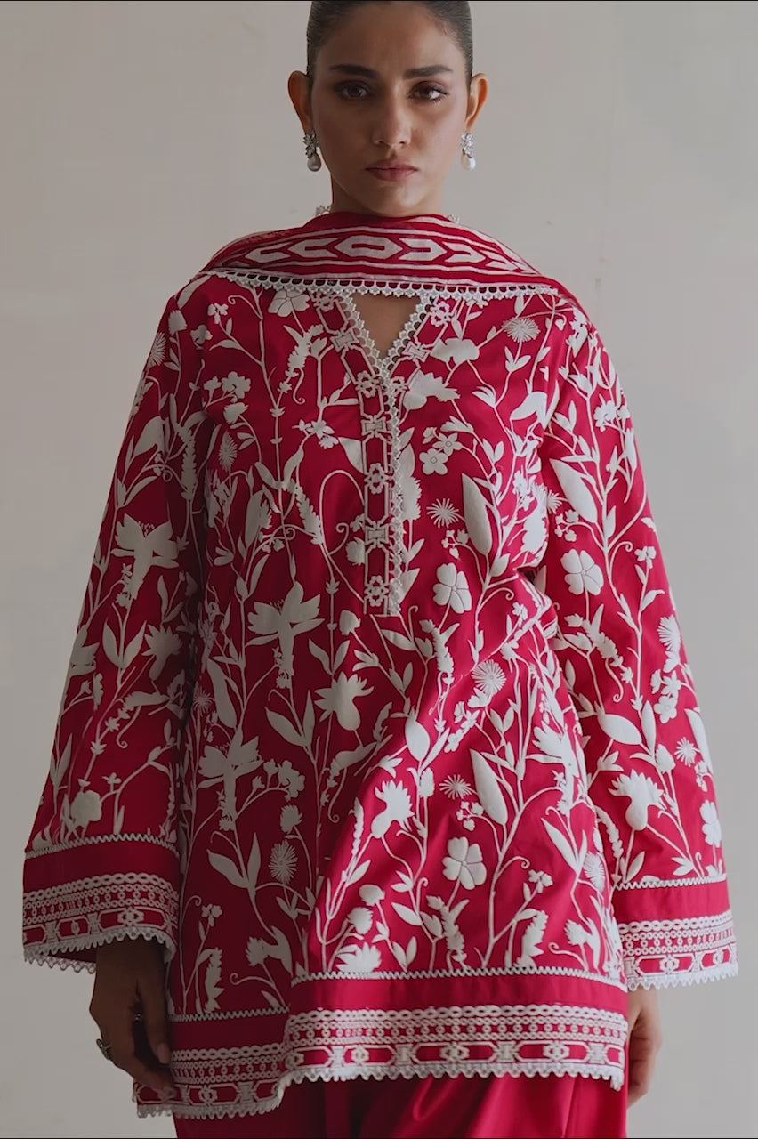 Red Screen Printed Soft Voile Cotton Salwar Kameez (3-Piece) - Image 7