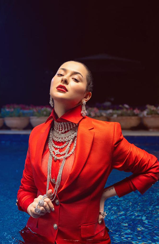 Pakistani Scarlet Red Silk & Chiffon Tailored Suit (2-Piece) - Image 4