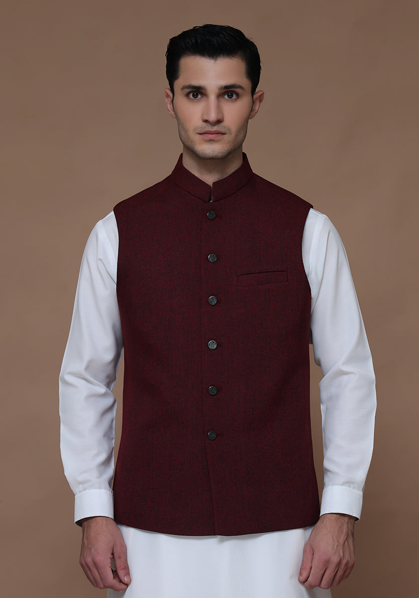 Red Dahlia Jute Blend Waistcoat (1-Pc) - Image 1
