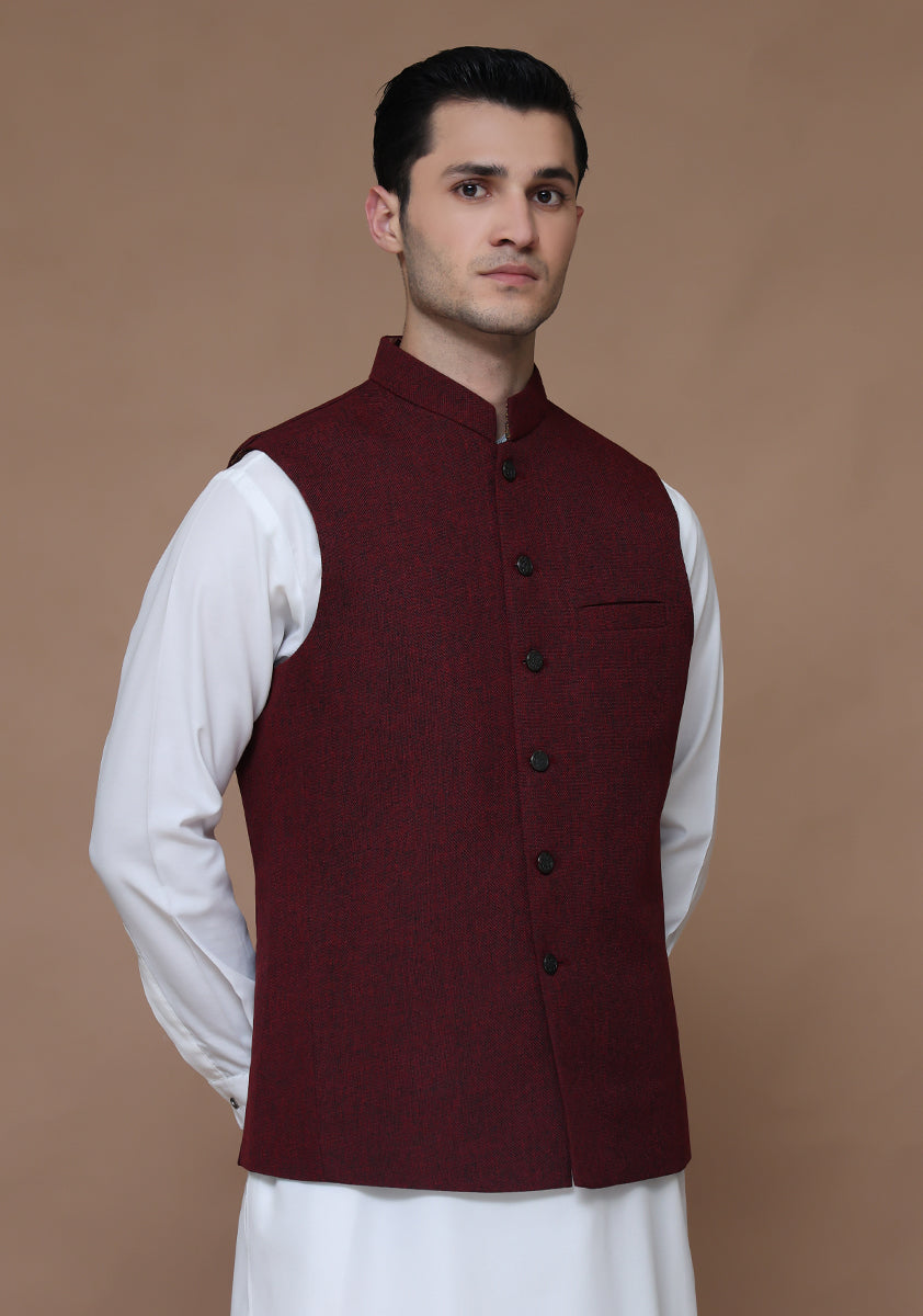 Red Dahlia Jute Blend Waistcoat (1-Pc) - Image 3