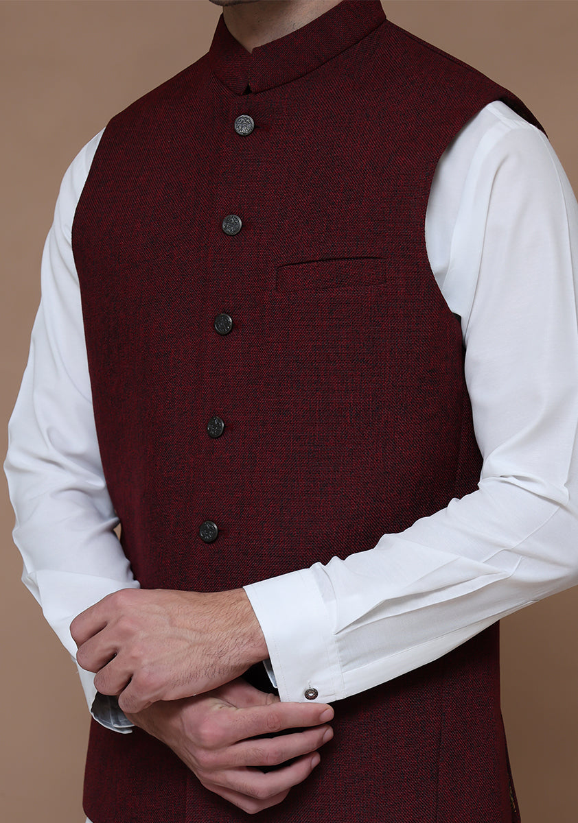 Red Dahlia Jute Blend Waistcoat (1-Pc) - Image 4