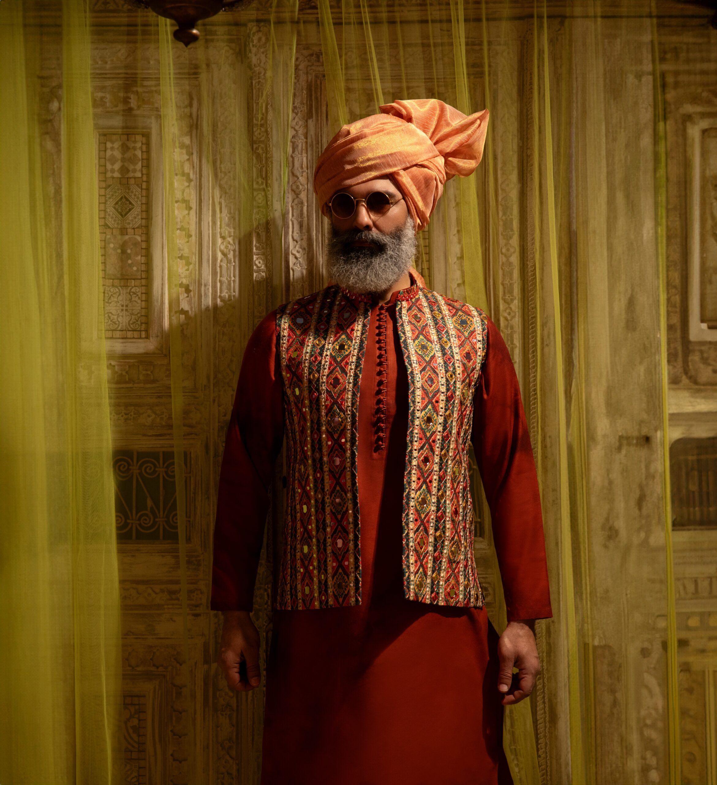 Vermilion Mirror Work Viscose Waistcoat (3-Piece) - Image 2