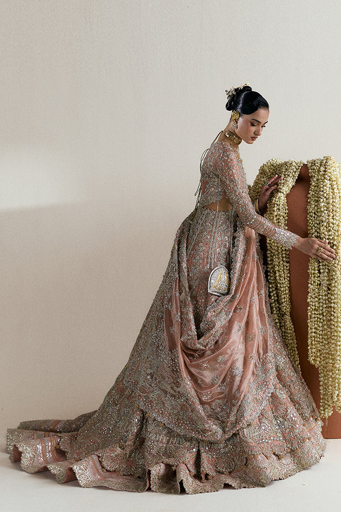 Rose-Gold Embroidered Tissue Pishwas Dress (3-Piece) - Image 4