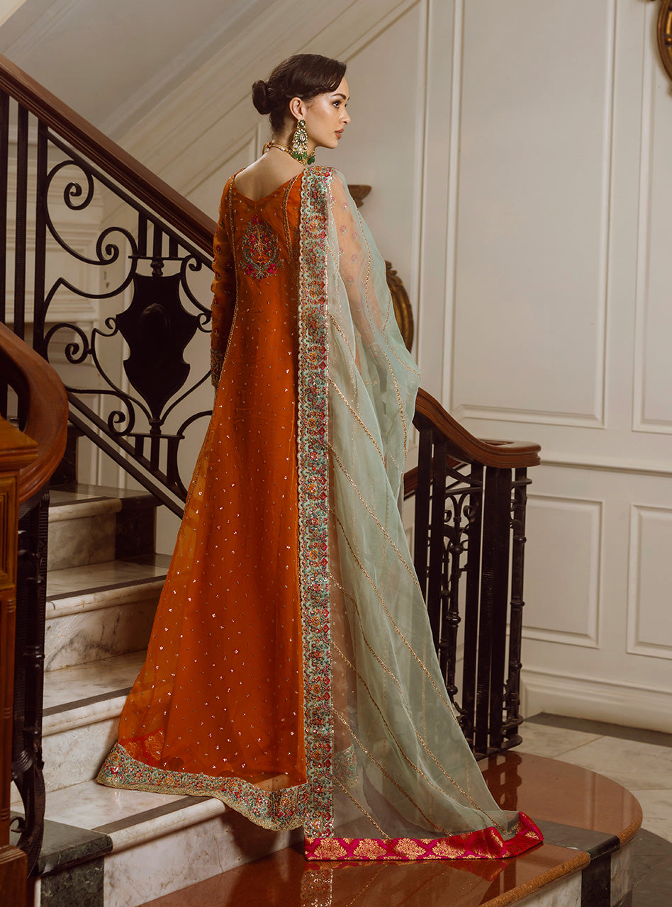 Rust Embroidered Organza Anarkali Dress (2-Piece) - Image 2