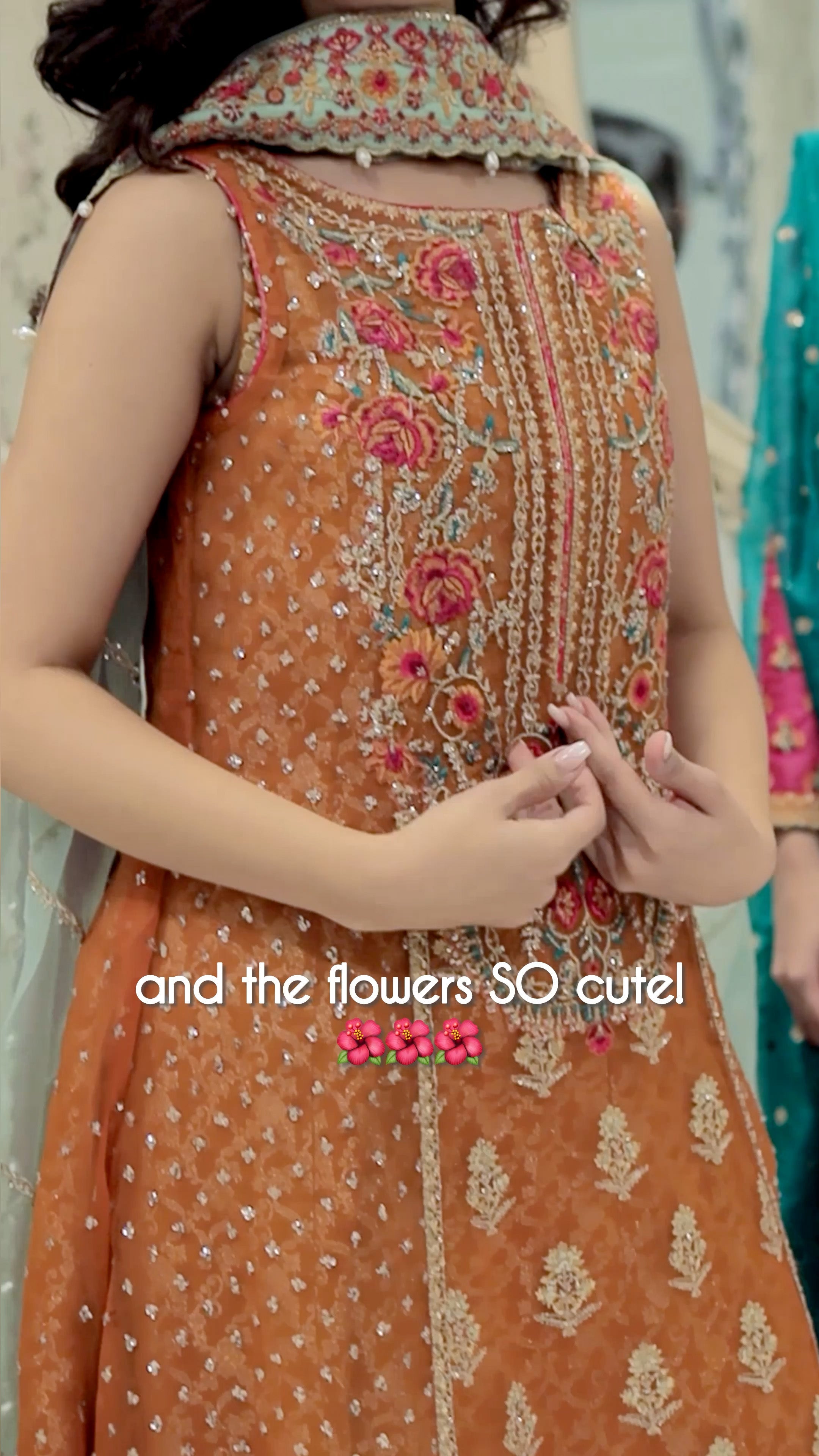 Rust Embroidered Organza Anarkali Dress (2-Piece) - Image 8