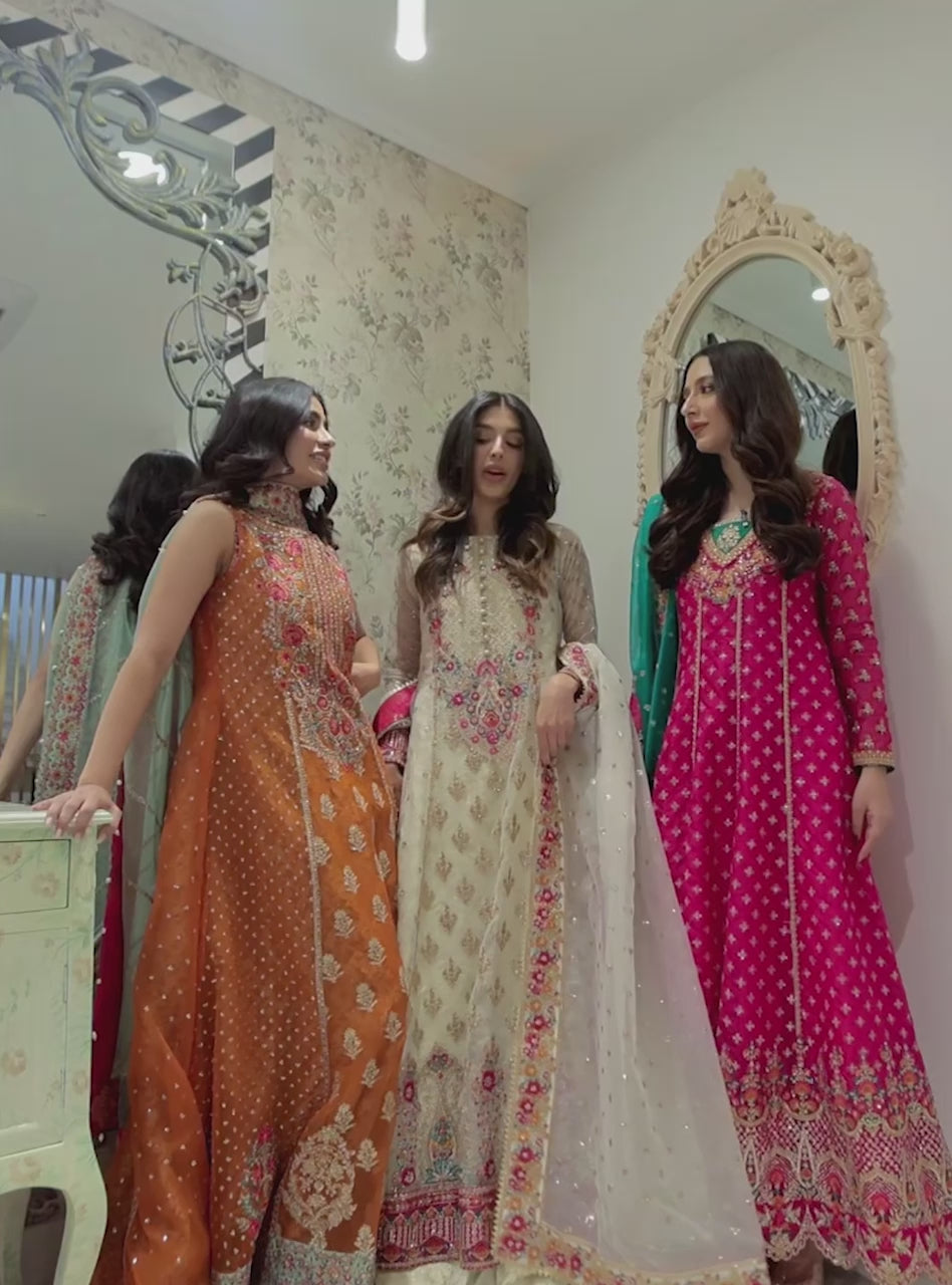 Rust Embroidered Organza Anarkali Dress (2-Piece) - Image 9