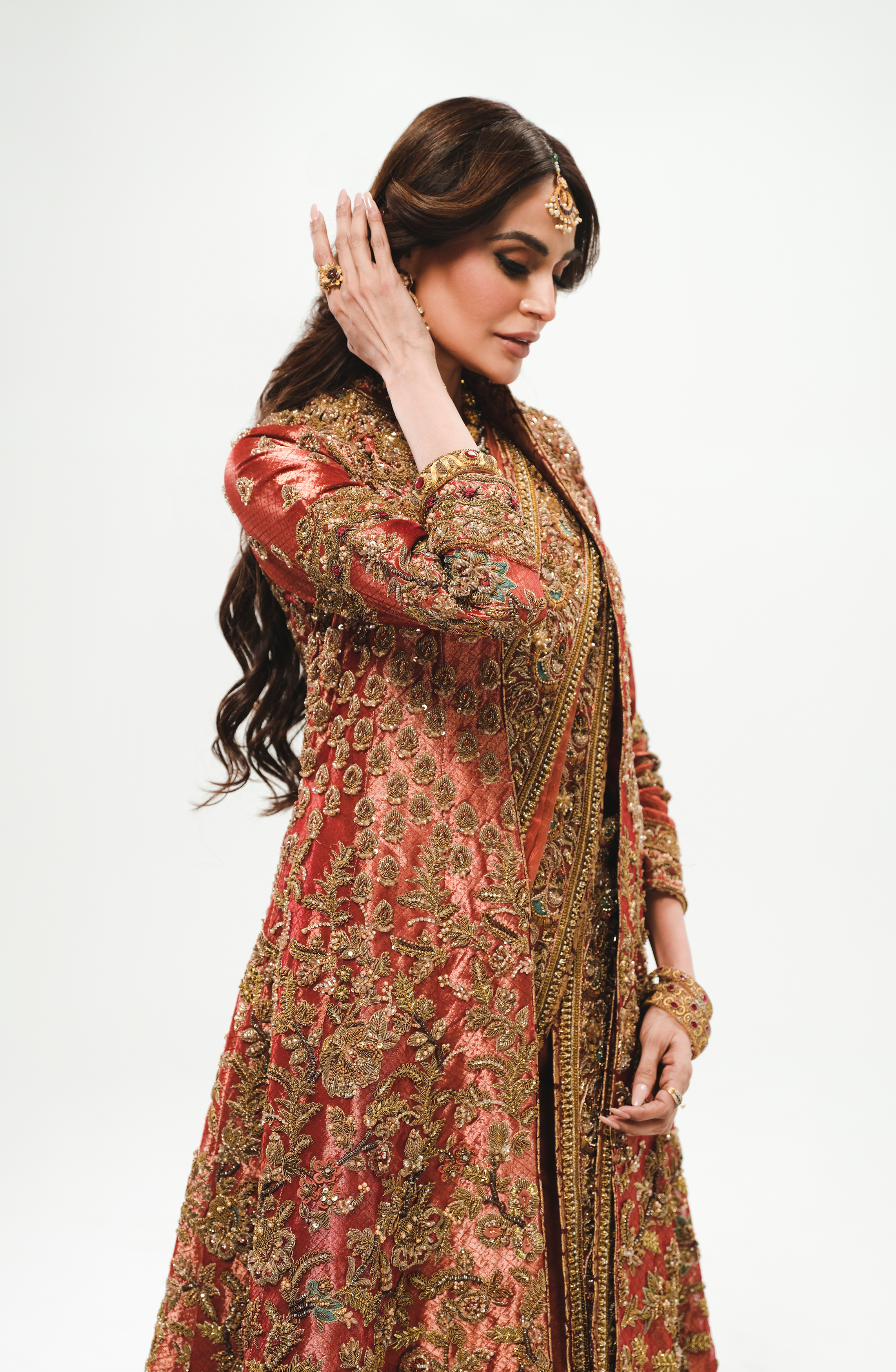 Copper-Rust 3D Floral Tissue Bridal Jacket (3-Piece) - Image 4