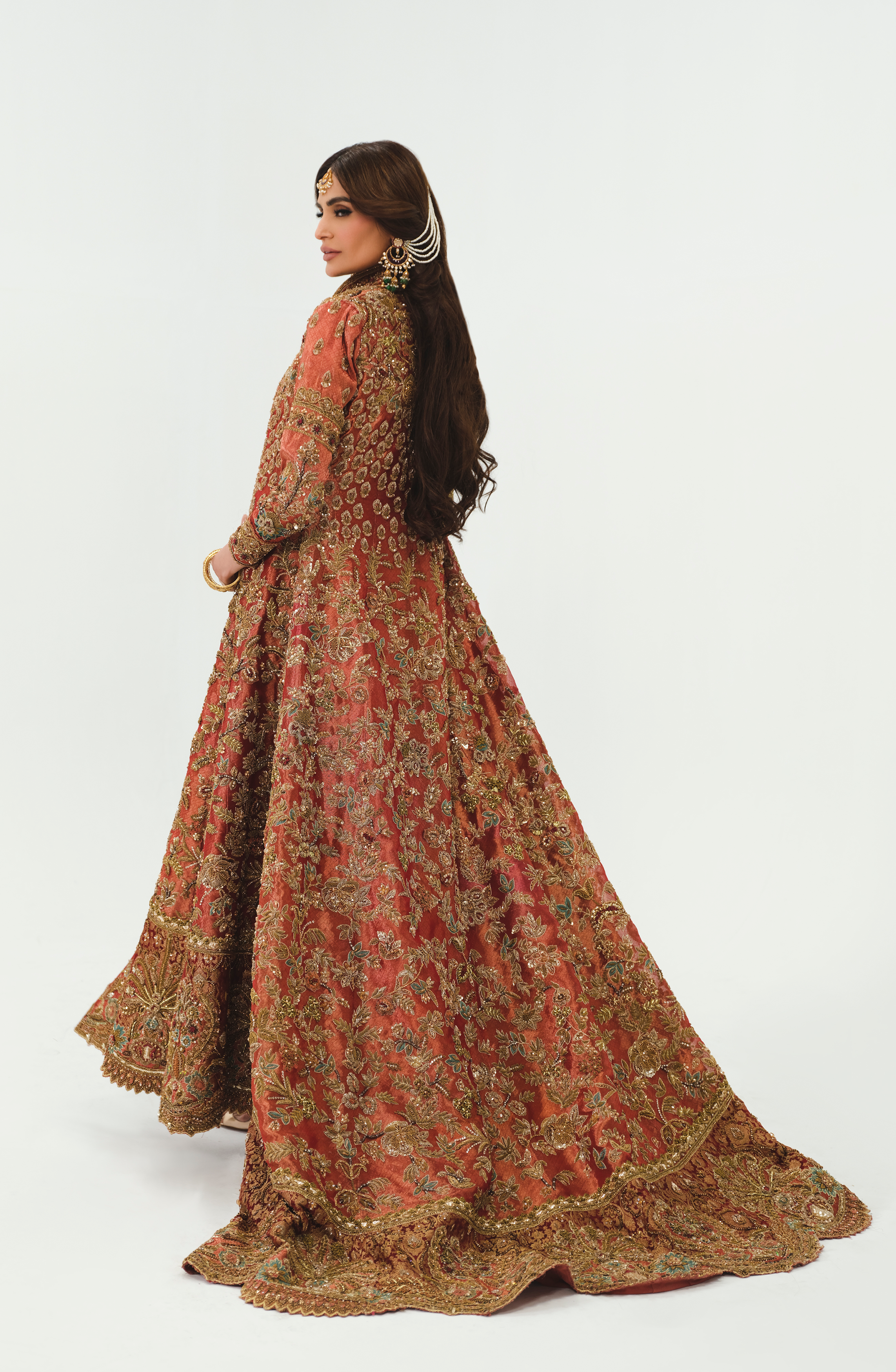 Copper-Rust 3D Floral Tissue Bridal Jacket (3-Piece) - Image 5