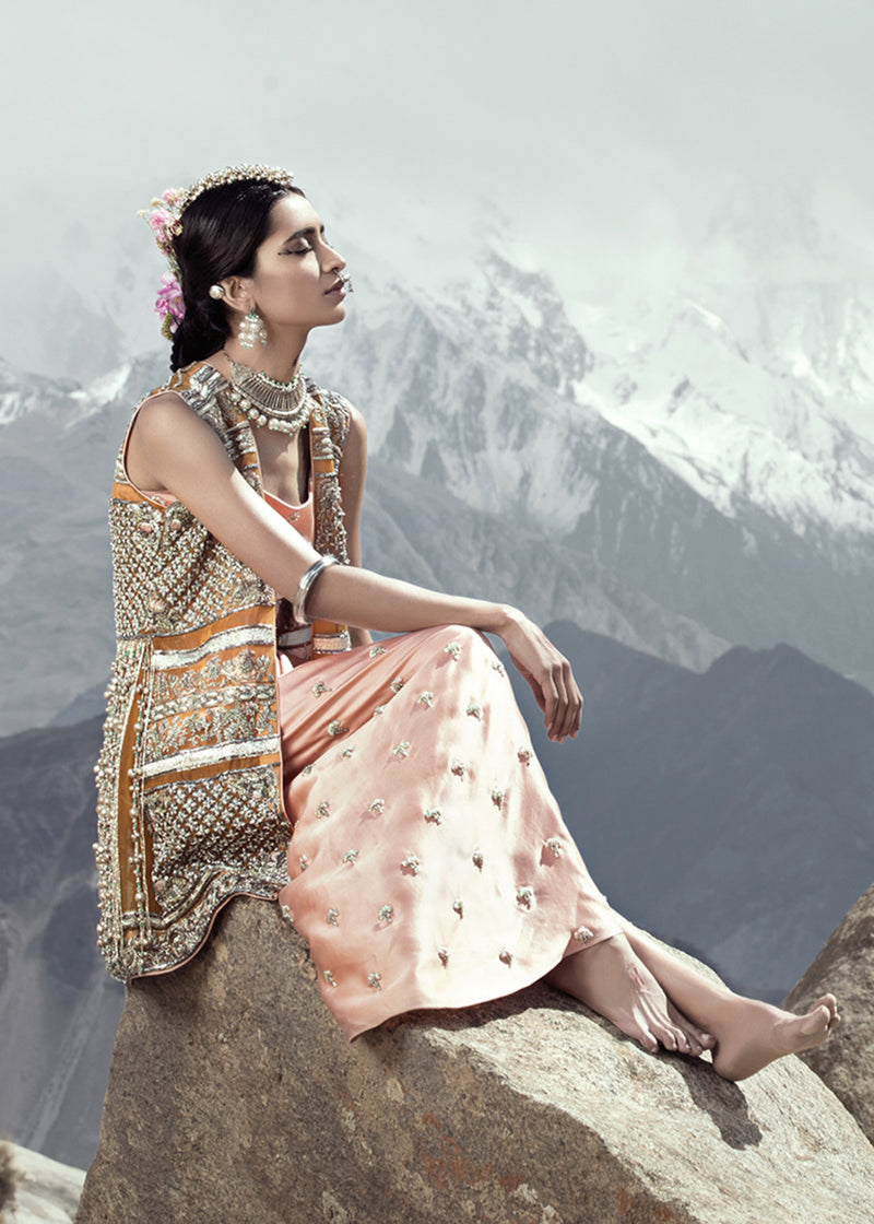 Rust Embellished Organza Jacket Satin Silk Dress (2-Piece) - Image 1