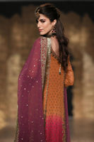 Pakistani Rust and Pink Embroidered Chiffon Angarkha Gharara (3-Piece) - Image 3