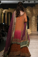 Pakistani Rust and Pink Embroidered Chiffon Angarkha Gharara (3-Piece) - Image 4