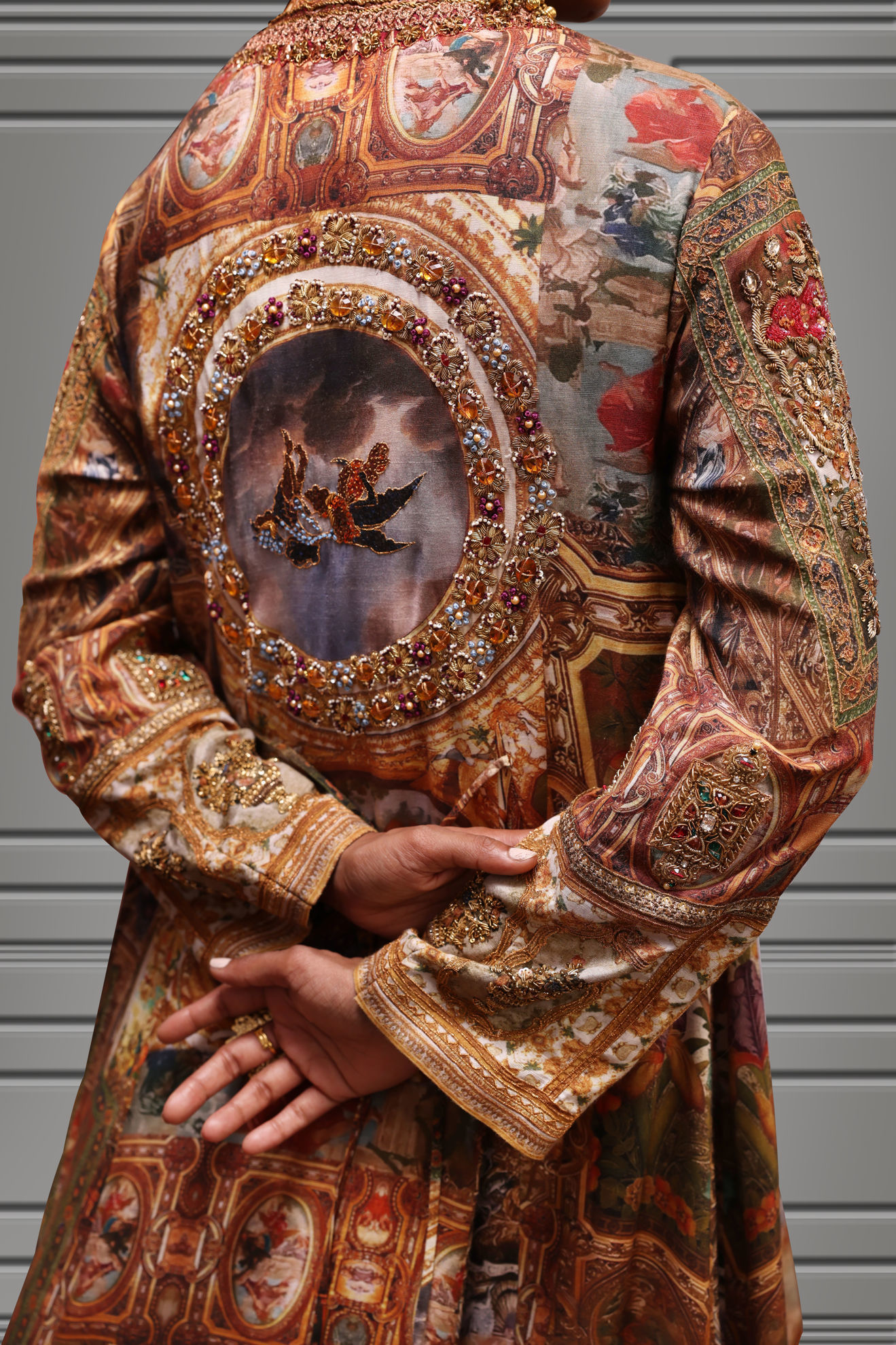 Rust Embellished Silk Long Jacket Gown (3-Piece) - Image 6