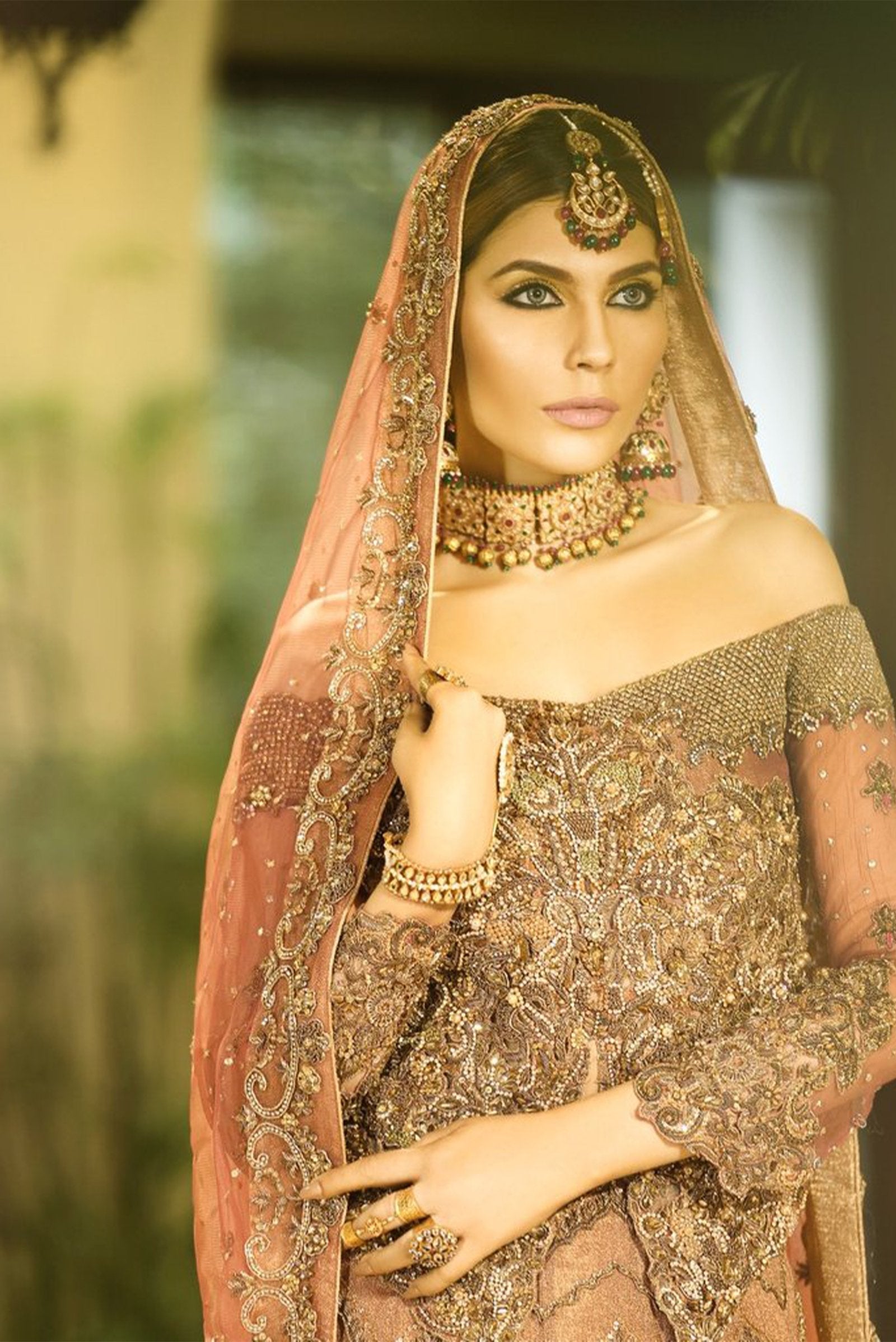 Rust Hand-Embellished Tissue Net Bridal Gown (2-Piece) - Image 2