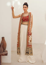 Rust & White Embroidered Raw Silk Jacket Set (3-Piece) - Image 2