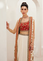 Rust & White Embroidered Raw Silk Jacket Set (3-Piece) - Image 3