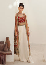 Rust & White Embroidered Raw Silk Jacket Set (3-Piece) - Image 6