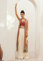 Rust & White Embroidered Raw Silk Jacket Set (3-Piece) - Image 8