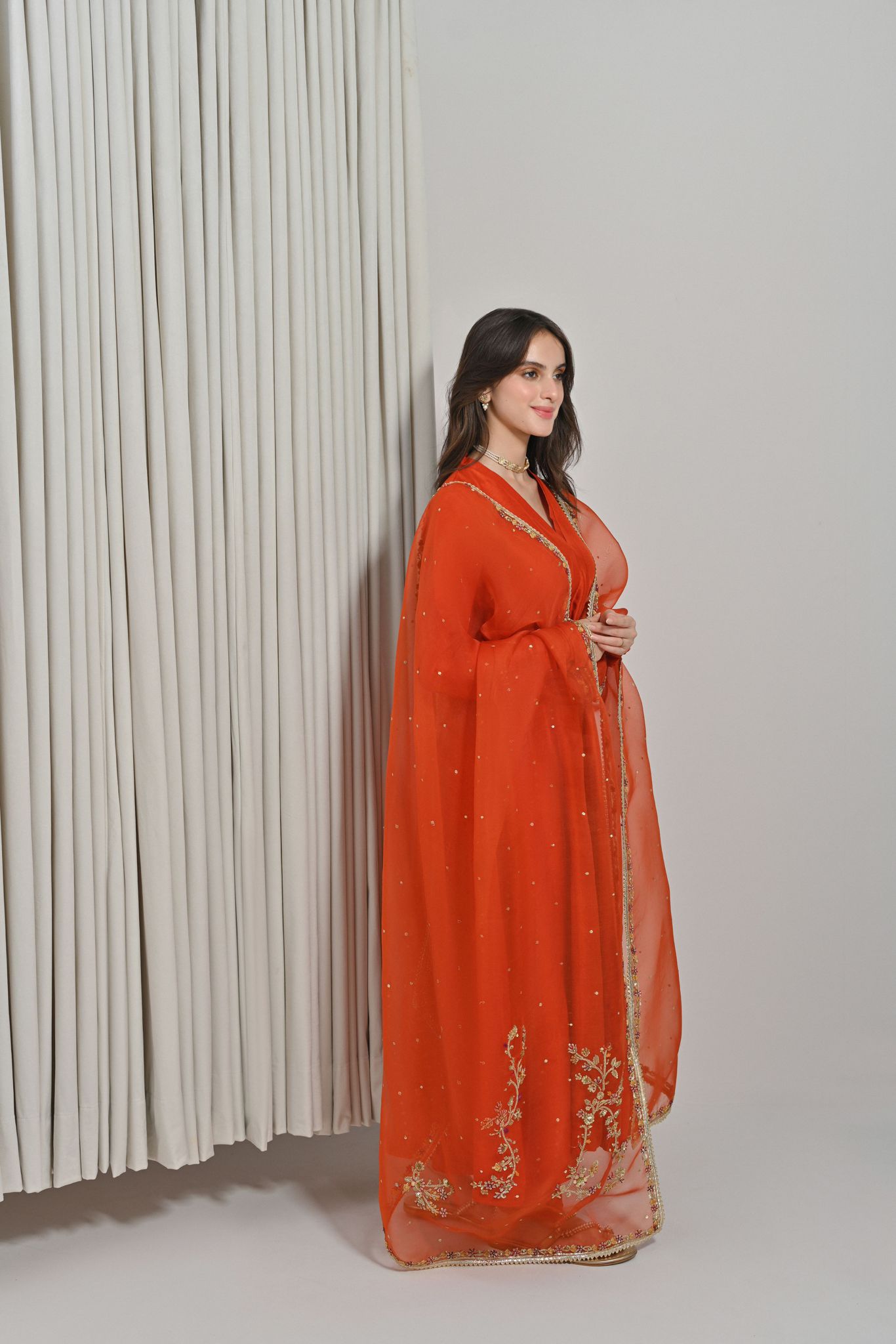 Dark Rust Zardozi Raw Silk Kalidaar (3-Piece) - Image 3