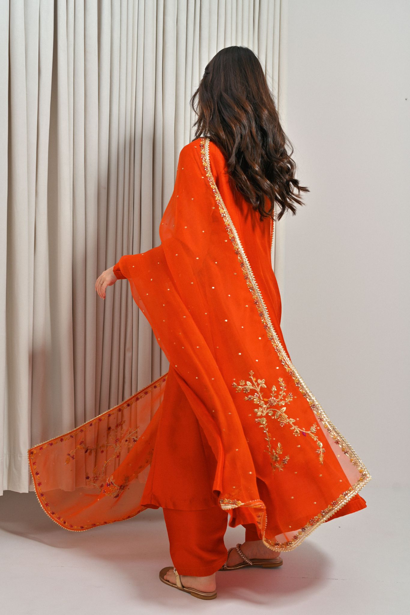Dark Rust Zardozi Raw Silk Kalidaar (3-Piece) - Image 4